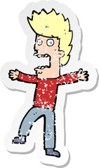 retro distressed sticker of a cartoon terrified man