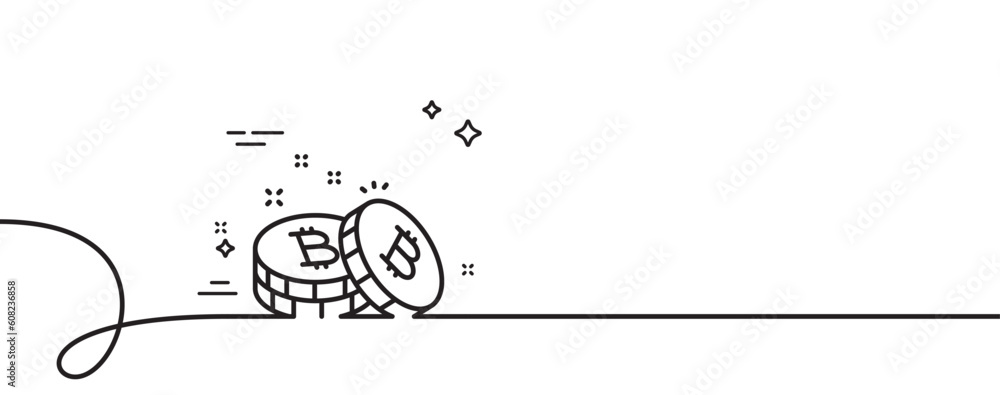 Poster bitcoin line icon. continuous one line with curl. cryptocurrency coin sign. crypto money symbol. bit