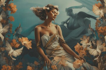 Muse. A Greek goddess who inspires artists. Beautiful illustration picture. Generative AI - obrazy, fototapety, plakaty