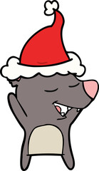 hand drawn line drawing of a bear wearing santa hat
