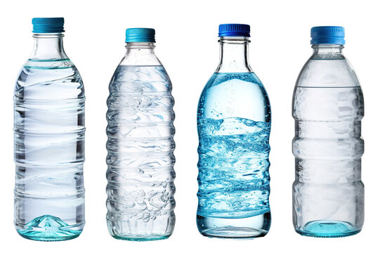 a set of freshly filled clean water bottles on transparent background
