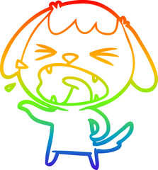 rainbow gradient line drawing of a cute cartoon dog barking