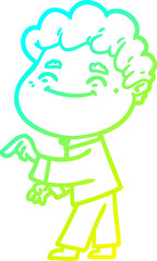 cold gradient line drawing of a cartoon friendly man