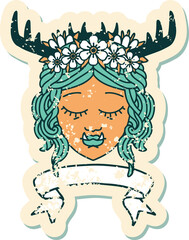 Retro Tattoo Style orc druid character face with banner