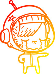 warm gradient line drawing of a cartoon crying astronaut girl