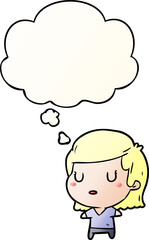 cartoon woman with thought bubble in smooth gradient style