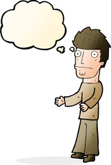 cartoon confused man with thought bubble