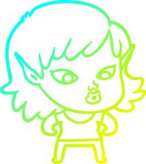 cold gradient line drawing of a pretty cartoon elf girl