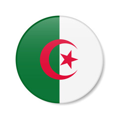 Algeria circle button icon. Algerian round badge flag. 3D realistic isolated vector illustration