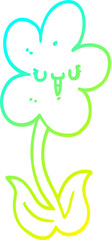 cold gradient line drawing of a cartoon flower with happy face