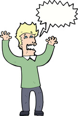 cartoon terrified man with speech bubble