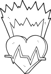 freehand drawn black and white cartoon heart rate