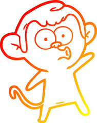 warm gradient line drawing of a cartoon surprised monkey