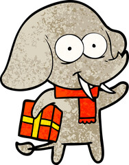 happy cartoon elephant with present