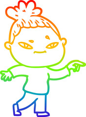 rainbow gradient line drawing of a cartoon woman