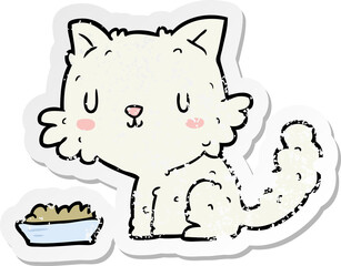 distressed sticker of a cartoon cat and food