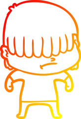 warm gradient line drawing of a cartoon boy with untidy hair