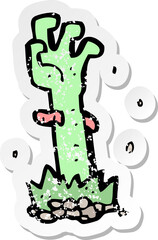 retro distressed sticker of a cartoon zombie hand