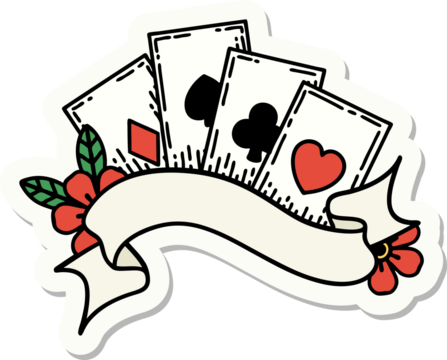 sticker of tattoo in traditional style of cards and banner