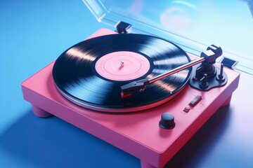 Pink vinyl record on the player. Beautiful illustration picture. Generative AI
