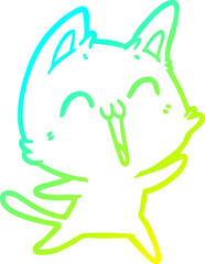 cold gradient line drawing of a happy cartoon cat