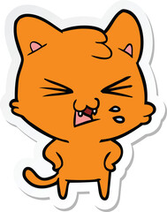 sticker of a cartoon hissing cat
