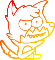 warm gradient line drawing of a cartoon grinning fox