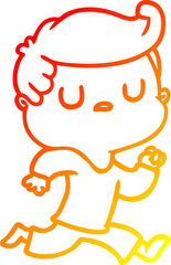 warm gradient line drawing of a cartoon aloof man running