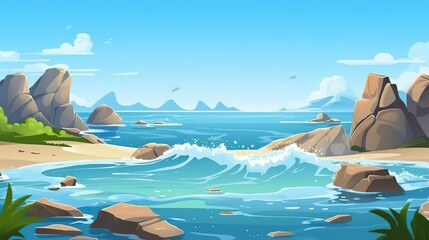 Abstract background ocean coast. In this illustration, the serene beauty of the ocean coast is vividly depicted through a captivating combination of abstract background. Generative AI.