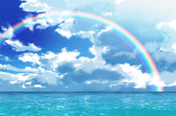 青空と海　虹　背景イラスト
