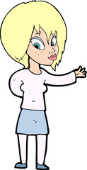 cartoon woman making welcome gesture