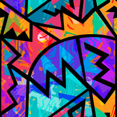 Colorful grunge graffiti seamless pattern