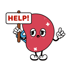 Cute funny Spleen with an inscription help character. Vector hand drawn traditional cartoon vintage, retro, kawaii character illustration icon. Isolated white background. Spleen character