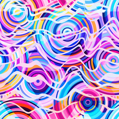 Colorful wavy lines with circles seamless pattern