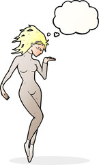 cartoon future space woman with thought bubble