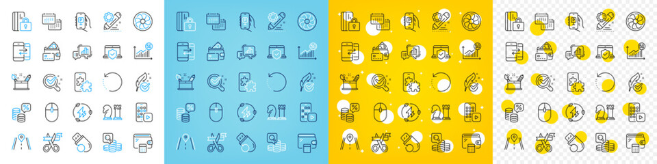 Vector icons set of 5g statistics, Chemistry lab and Computer mouse line icons pack for web with Fan engine, Money tax, Green electricity outline icon. Creativity concept, Chess. Vector
