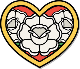 sticker of tattoo in traditional style of a heart and flowers