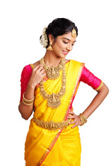 Beautiful Indian bride in studio shot.	