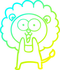 cold gradient line drawing of a happy cartoon lion
