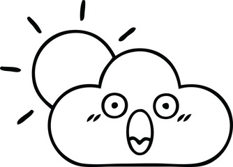 line drawing cartoon of a sunshine and cloud
