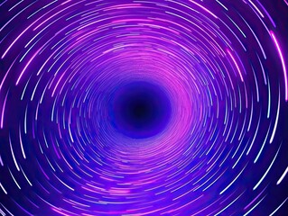 Abstract tunnel with bright beautiful blue and purple glowing energy magic waves and lines of small digital particles. The illustration was created by AI.