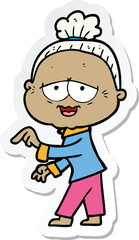 sticker of a cartoon happy old lady