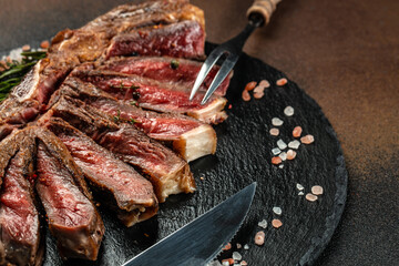 grilled steak Ribeye Black Angus. Restaurant menu, dieting, cookbook recipe top view