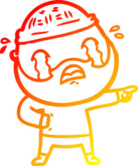 warm gradient line drawing of a cartoon bearded man crying