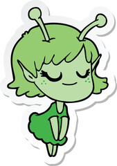 sticker of a smiling alien girl cartoon