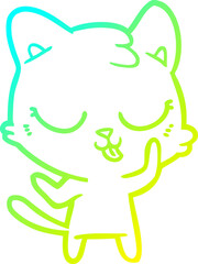 cold gradient line drawing of a cartoon cat