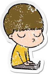 distressed sticker of a cartoon calm boy