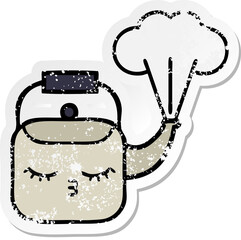 distressed sticker of a cute cartoon steaming kettle