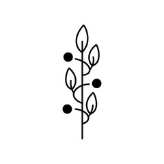 Silhouette of a plant with black dots and leaves. Clipart.