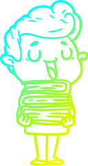 cold gradient line drawing of a happy cartoon man